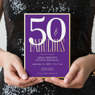 Modern Minimal Purple Fifty & Fabulous Birthday Foil Invitation