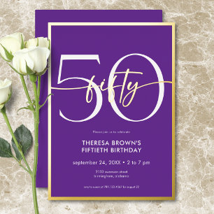 Modern Minimal Purple Fifty Script Birthday Foil Invitation