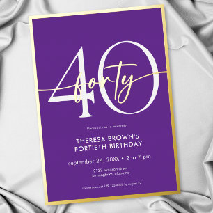 Modern Minimal Purple Forty Script Birthday Foil Invitation