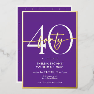 Modern Minimal Purple Gold Script Birthday Foil Invitation