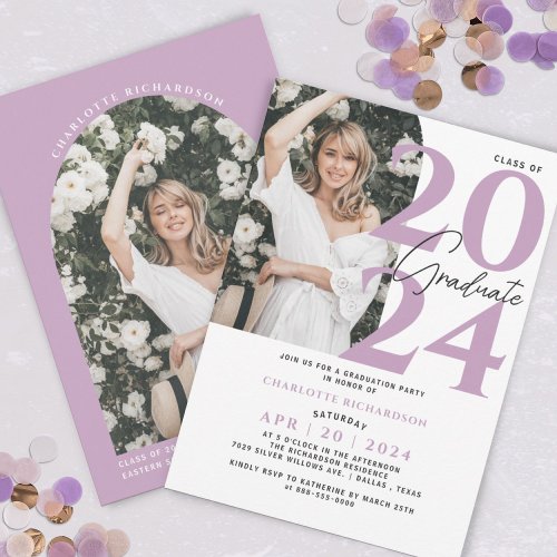 Modern Minimal Purple Graduation Photo Invitation