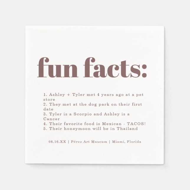 Modern Minimal Purple Grape | Fun Facts Wedding Napkins (Front)