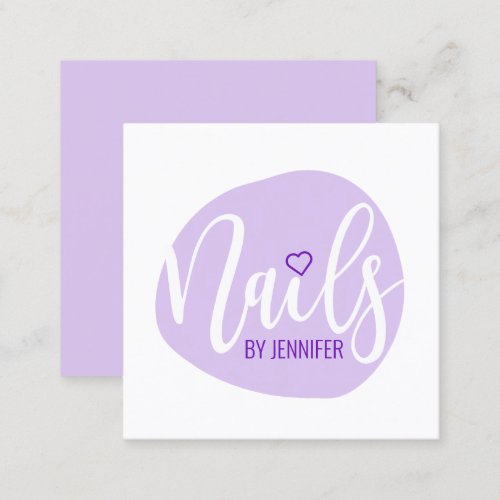 Modern minimal purple heart nails square business card