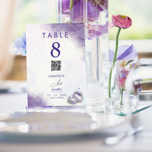 Modern Minimal Purple Lilac Wedding Table Number