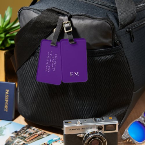 Modern Minimal Purple Monogrammed Initials Luggage Tag