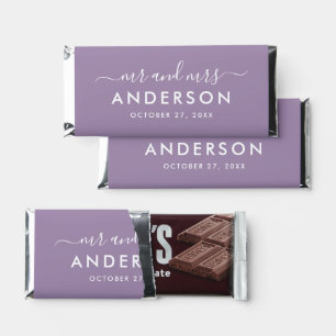 Modern Minimal Purple Personalized Mr and Mrs Hershey Bar Favors