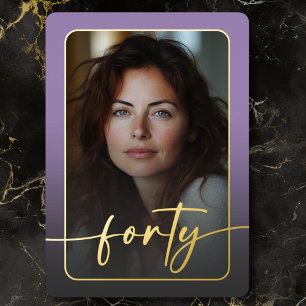 Modern Minimal Purple Photo Fortieth Birthday Foil Invitation