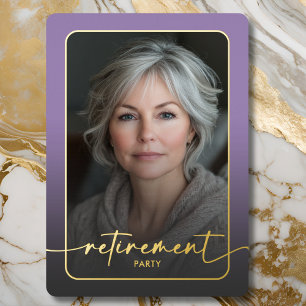 Modern Minimal Purple Photo Retirement Party Foil Invitation