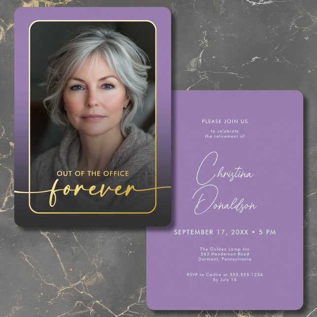 Modern Minimal Purple Photo Retirement Party Foil Invitation (Modern Minimal Purple Photo Retirement Party Foil Invitation)