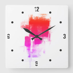 Modern minimal purple pink red abstract square wall clock