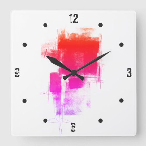 Modern minimal purple pink red abstract square wall clock