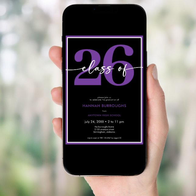 Modern Minimal Purple Script Graduation Party Invitation (Front Digital)