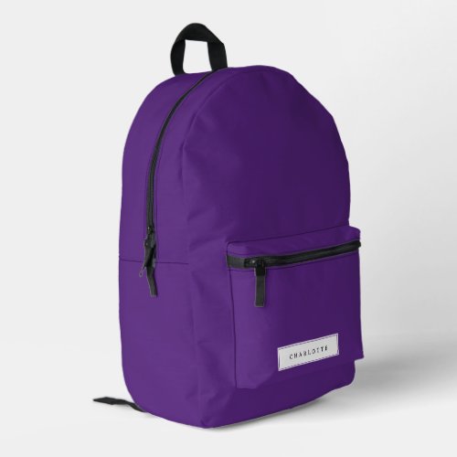 Modern Minimal Purple Solid Color Custom Name Printed Backpack