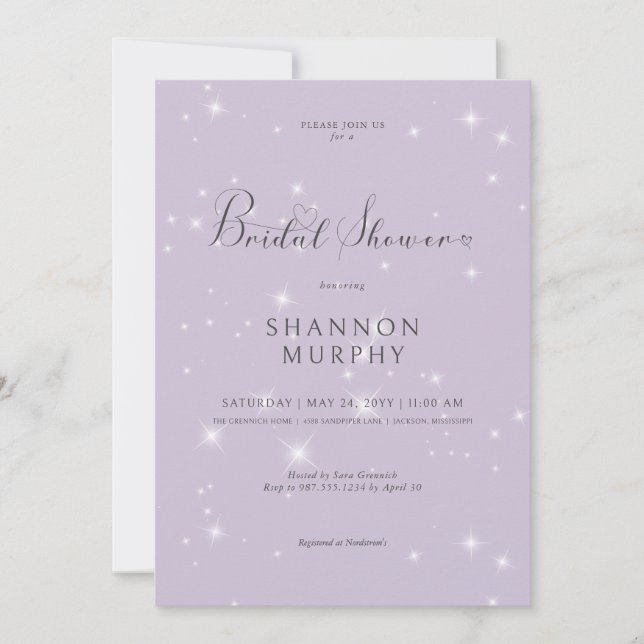 Modern Minimal Purple Sparkle Bridal Shower Invitation (Front)