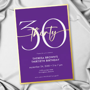 Modern Minimal Purple Thirty Script Birthday Foil Invitation
