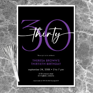 Modern Minimal Purple Thirty Script Birthday Invitation