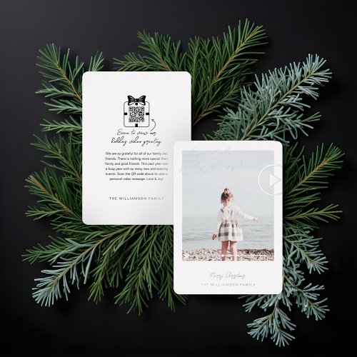 Modern Minimal QR Code Family Video Message Foil Holiday Card