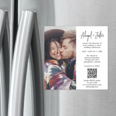 Modern Minimal Qr Code & Photo All-in-one Wedding Magnetic Invitat