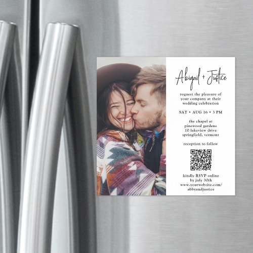 Modern Minimal QR Code  Photo All_In_One Wedding Magnetic Invitation