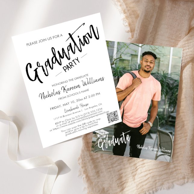 Modern Minimal QR Code Photo Graduation Party Invitation (Creator Uploaded)