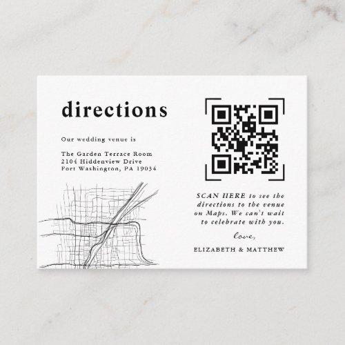 Modern Minimal QR Code Scan  Wedding Directions Enclosure Card