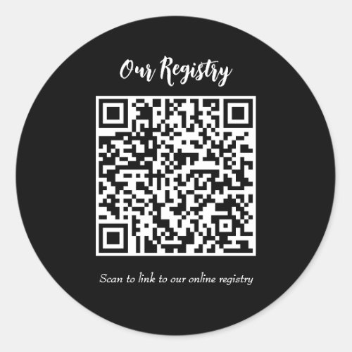 Modern Minimal QR Code Scanable Wedding Registry Classic Round Sticker
