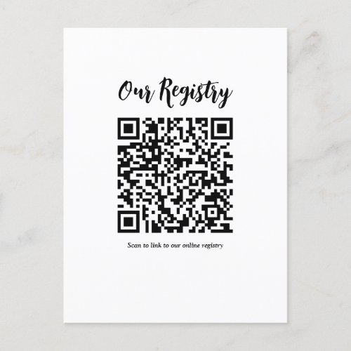 Modern Minimal QR Code Scannable Wedding Registry Postcard