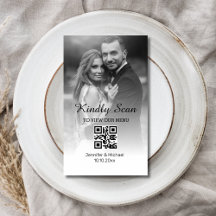 modern minimal qr code wedding menu photo card