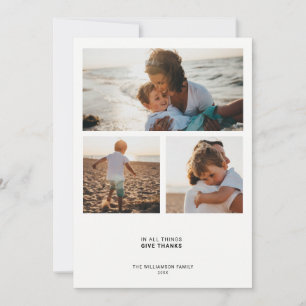 Modern Minimal Quote Gratitude 3 Photo Collage Holiday Card