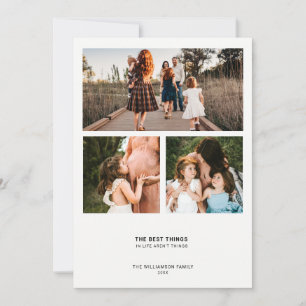 Modern Minimal Quote Simple 3 Photo Collage Holiday Card
