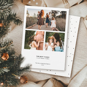 Modern Minimal Quote   Simple 3 Photo Collage Holiday Card