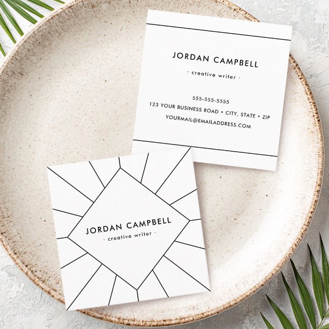 Modern minimal radial geometric black and white square business card (Modern minimal radial geometric black and white square business card)