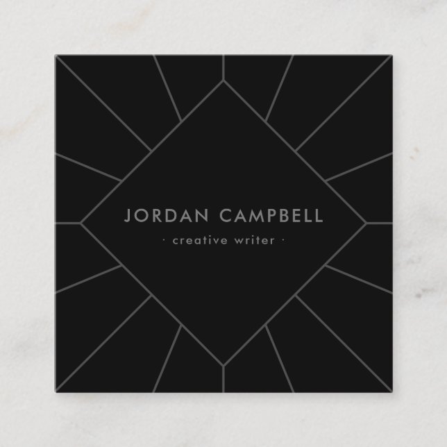 Modern minimal radial geometric black square business card (Front)