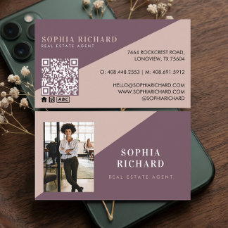 Modern Minimal Real Estate Agent Photo QR Code Business Card