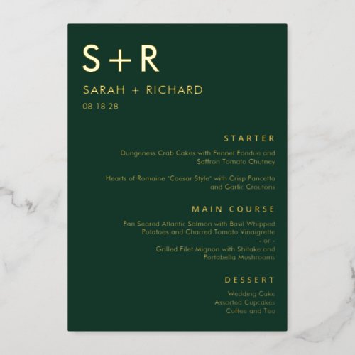 Modern Minimal REAL FOIL Elegant Menu Card