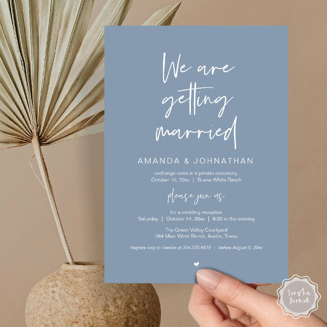 Modern Minimal Reception, "We are getting married" Invitation (Modern Minimal Reception, We are getting married Invitation Card in Dusty Blue)