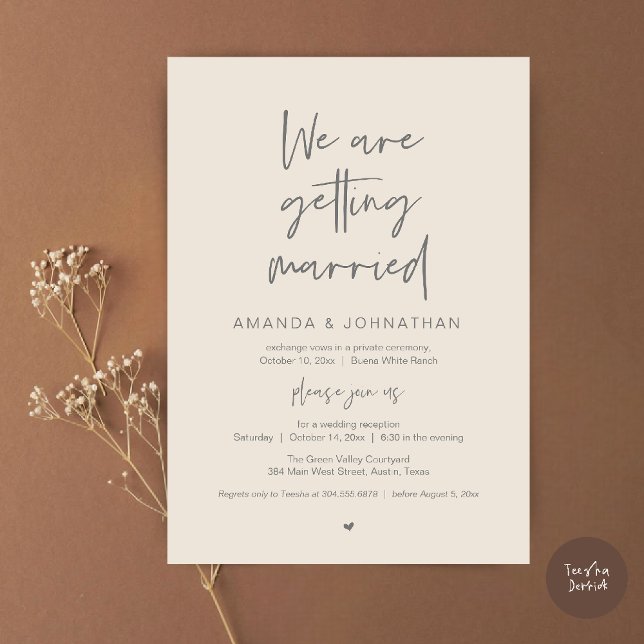 Modern Minimal Reception, "We are getting married" Invitation (Modern Minimal Reception, We are getting married Invitation Card in Cream and Grey)