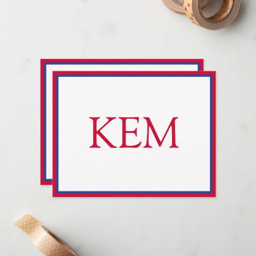 Modern Minimal Red and Navy Blue Monogram Note Card