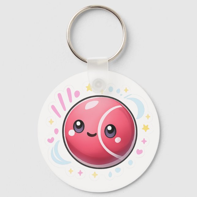 “Modern Minimal Red Ball Keychain | Pink & Blue Li (Front)