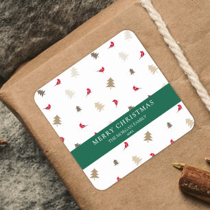 Modern Minimal Red Cardinal Christmas Tree Pattern Square Sticker