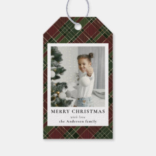 Modern Minimal Red & Green Christmas Family Photo Gift Tags