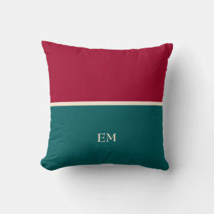 Modern Minimal Red Green Monogrammed Initials Throw Pillow