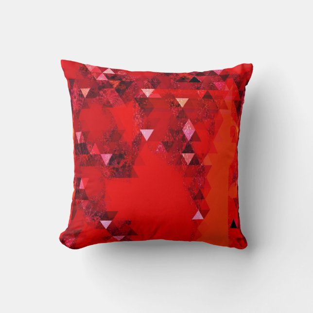 Modern Minimal Red Grunge Triangles Abstract Throw Pillow (Front)