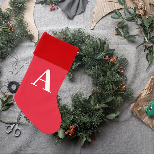 Modern Minimal Red Initial Christmas Stocking 