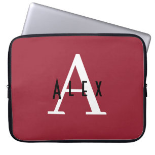 Modern Minimal Red Initial + Name Monogram Laptop Sleeve