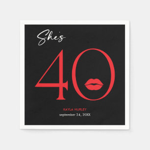Modern Minimal Red Lips She's Forty Birthday Napkins