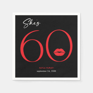 Modern Minimal Red Lips She's Sixty Birthday Napkins