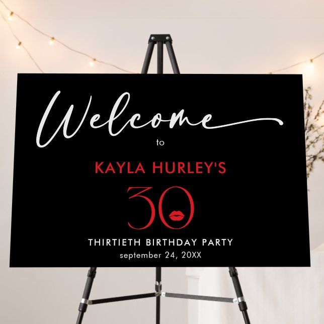 Modern Minimal Red Lips She's Thirty Birthday Foam Board (In Situ (Stand))