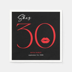 Modern Minimal Red Lips She's Thirty Birthday Napkins