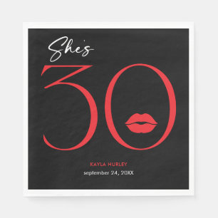 Modern Minimal Red Lips She's Thirty Birthday Napkins